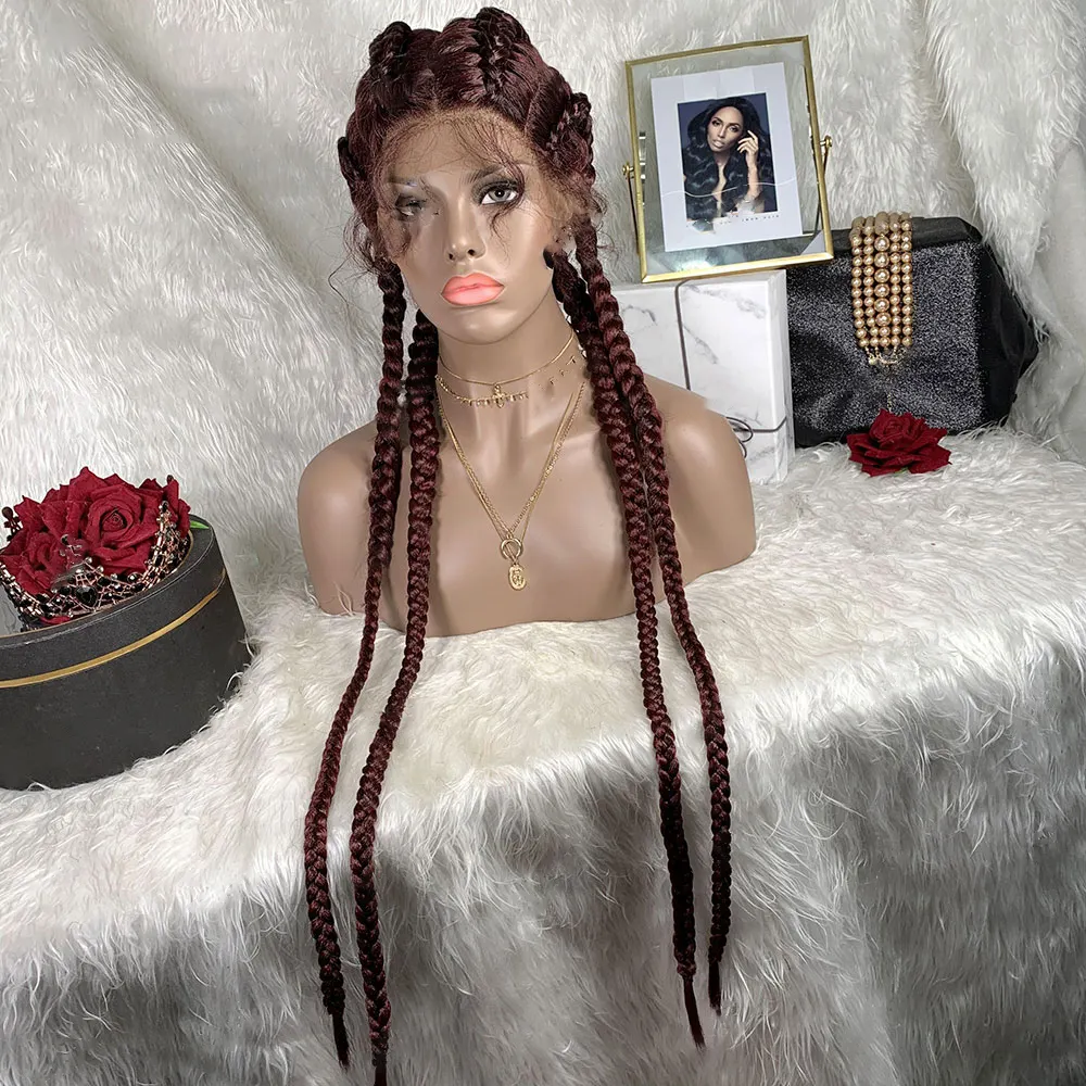 Different Styles Synthetic Full Lace Front Cornrow Braid Wigs For Black Women Wholesale Glueless Box Braided Laces Wigs Vendors