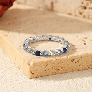 S925 Silver Stackable Promise <b>Ring</b> Gradient Blue CZ Eternity Blue Ombre <b>Crystal</b> Full Eternity <b>Ring</b> Fashion Jewelry for Her - Product Image 2