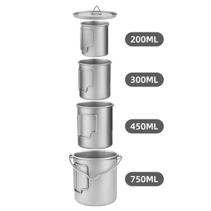 Taza de titanio para acampar al aire libre, 750ml, mango plegable apilable, utensilios de cocina portátiles, olla de titanio - Product Image 1