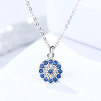 Juego de Joyería Vintage de Plata de Ley 925 con Circonita, Ojo Turco Azul de la Suerte, Aretes, Pulseras, Collar y Anillos para Mujer