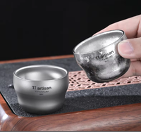 Cangkir Teh Titanium Dinding Ganda 60ml, Ringan, Anti Panas, Perlengkapan Minum Upacara Teh Klasik untuk Rumah