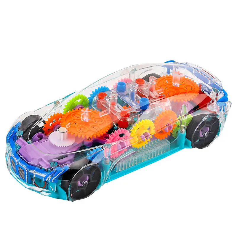 Sıcak satış üreticisi elektrikli oyuncak araba şeffaf dişli gimbaled konsept araba otomatik direksiyon hafif müzik