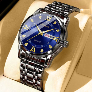 Business Mens Wristwatch Roman Numeral Dial Double Calendar Gold Metal Strap - Product Image 5