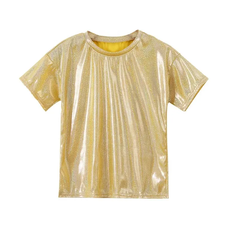 Wholesale Kids Girls and Boys Metallic Shiny T-shirt Sparkly Jazz Dance Tops