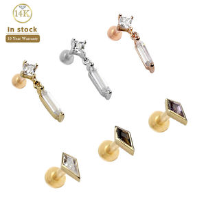 Vente en gros Boucles d'oreilles pendantes rectangulaires en or massif 14K véritable, forme cerf-volant, à dos plat, bijoux de piercing, offre spéciale - Product Image 1