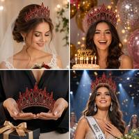 Couronne de concours de beauté en rubis en gros, diadème personnalisé avec placage couleur, sans plomb, bijoux élégants de couronnement, couronne de reine du bal