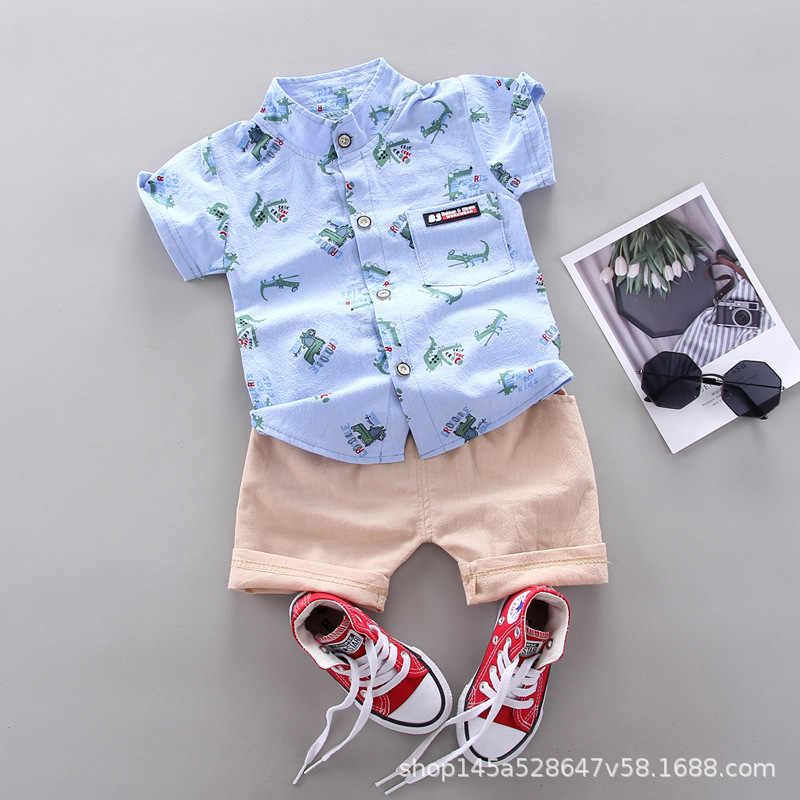 Lf-piccolo dinosauro etichetta tascabile abito a maniche corte blu scuro