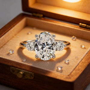 Bague de fiançailles unisexe en or massif 14 carats avec diamant de laboratoire taille ovale et pierre de naissance émeraude de mai pour fête - Product Image 2