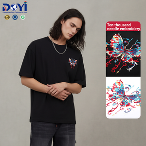 T-shirt unisexe surdimensionné à manches courtes DUYI brodé 100% coton, motif floral <span class=keywords><strong>psychédélique</strong></span> vibrant, personnalisable OEM ODM, streetwear - Product Image 4