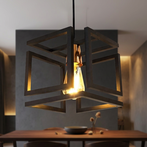 Suspension carrée en tissu noir E27 LED 3500K Blanc chaud 50000 heures d'autonomie Contrôle par interrupteur Hauteur réglable Ra90 CRI - Product Image 2