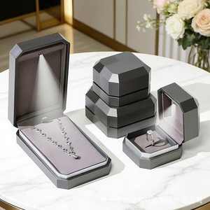 Custom High end octagonal jewelry <b>box</b> with LED light gray jewelry <b>box</b> ring, <b>earring</b> necklace bracelet jewelry spray painted <b>box</b> - Product Image 2