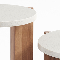 Bois massif frêne pieds en bois Table basse moderne sol bas rond Table gigogne salon CKD Packs Table en pierre de Quartz