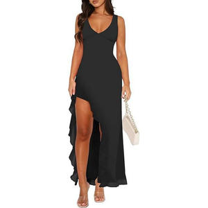 Vestido sin mangas acampanado elegante para mujer, vestido de verano elegante con escote en V profundo y volantes, estampado de leopardo, cintura Natural, gasa informal para - Product Image 6