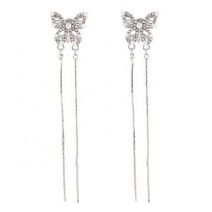 High-end Long butterfly Pearl Zircon Tassel <b>Stud</b> <b>Earrings</b> <b>for</b> <b>Women</b> Party <b>Silver</b> Plated Versatile and Fashionable Wholesale - Product Image 5