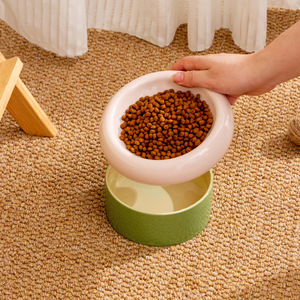 Bol en céramique pour chat, double couche, arrondi, multifonctionnel, pour l'eau et la nourriture - Product Image 1