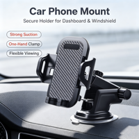 Support de téléphone de voiture à ventouse pour tableau de bord et pare-brise, support universel pour téléphone portable en fibre de carbone avec fixation sur grille d'aération