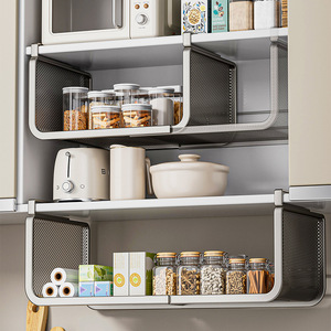 Extendable Hanging Tiered Spice Rack Rectangle <b>Wall</b> Mounted Hook Type Cabinet Organizer <b>Storage</b> <b>Baskets</b> - Product Image 1