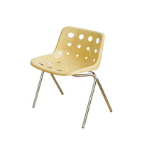 Chaise de salle à manger moderne en plastique empilable avec pieds chromés et dossier crème, style coréen pour café et maison, modèle Internet Celebrity Hole Home
