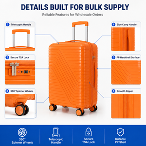Set de Viaje de Equipaje de Mano, Maletas Rígidas de PP Naranja con Diseño Geométrico, Fabricante con Auditoría BSCI, Asa de Transporte, Surtido para Almacenamiento - Product Image 3