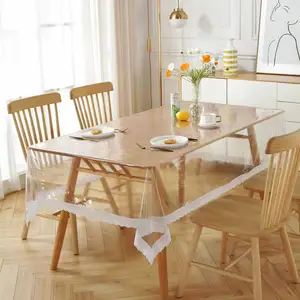 Taplak meja fleksibel PVC, penutup meja tebal lembut transparan kelas makanan