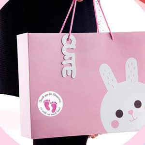 Autocollants ronds mignons en forme d'empreintes de pieds roses, « Merci de nous avoir bénis d'amour », étiquettes autocollantes en papier artistique pour fête de naissance - Product Image 4