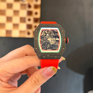 Reloj Mecánico de Lujo Rojo Serie RM con Caja de Fibra de Carbono en Forma de Tonneau, Reloj de Alta Gama para Negocios y Fiestas, Deportivo y Casual - Product Image 4