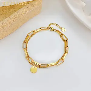 Pulsera de acero y titanio con cara sonriente para niñas, joyería coreana, ligera, de lujo, doble capa