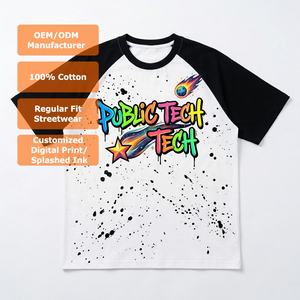 Camiseta de Hombre Personalizada de Lujo, Estilo Urbano, 230GSM, con Bloques de Color, Impresión DTG, Diseño con Tinta Salpicada y Dibujo a Mano - Product Image 1
