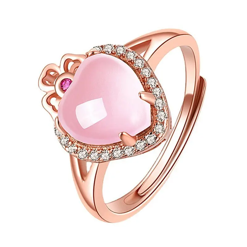 Anello corona d'amore vuoto anello di fidanzamento con anello di fidanzamento con luce di cristallo rosa di lusso
