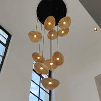 Lampe suspendue en bois massif Wabi Sabi, éclairage décoratif pour salon, villa, duplex, escalier, restaurant, lustre LED