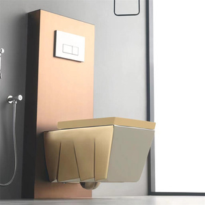 โถสุขภัณฑ์ติดผนังแบบไร้กรอบเคลือบทอง โถสุขภัณฑ์แบบแยกส่วนสีทองเรียบง่าย ใช้งานง่าย - Product Image 1