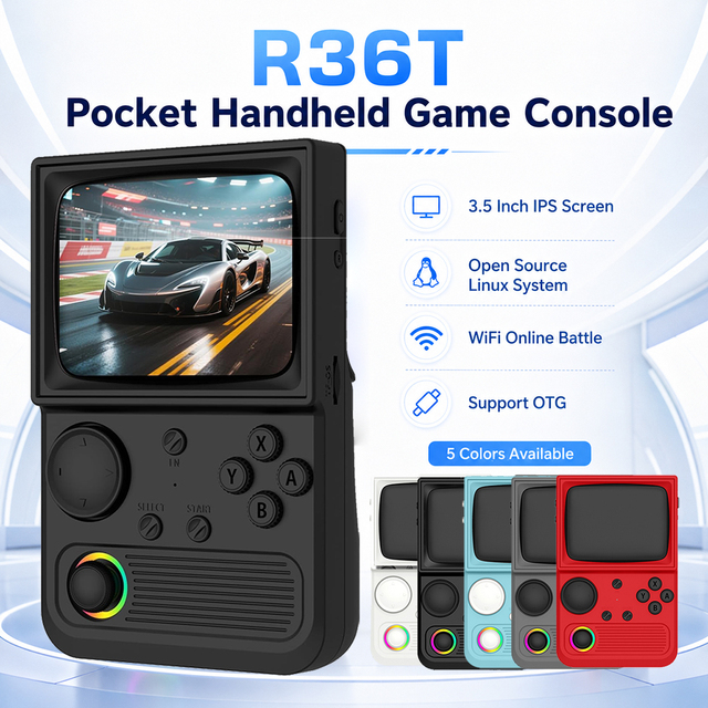 R36T Pocket Handheld Game Players 3.5 Inch IPS Open Source Linux System WiFi Online Battle Hand Held Game Console Support OTG