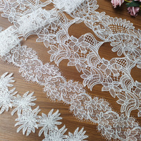 Jupe de robe de mariée noire et blanche brodée en dentelle ajourée, ourlet long en filet avec perles et broderie hydrosoluble DIY JS