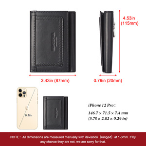 HUMERPAUL Men's <strong>Trifold</strong> <strong>Wallet</strong> Slim RFID Blocking Card Holder Case Genuine Leather Male Zipper Coin Purse Front Pocket - Product Image 4