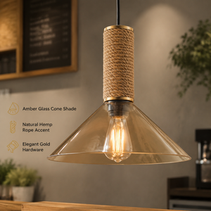Modern Glass Pendant <b>Light</b> With Amber Cone Shade Gold Finish Adjustable Height For Dining Room Kitchen Island Restaurant - Product Image 2