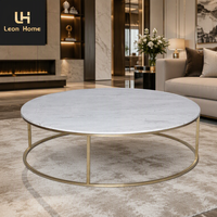 Table basse ronde en marbre blanc avec base en acier inoxydable doré, meubles de salon
