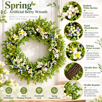Couronne de baies réaliste, verdure florale artificielle, décoration de printemps, décoration de porte, faite à la main, fournisseur OEM ODM personnalisé