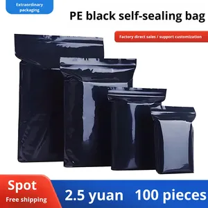 Bolsa de embalaje densa Ziplock negra Cadena de clip de PE espesada a prueba de luz Sellado Envío gratis para calcetines - Product Image 6