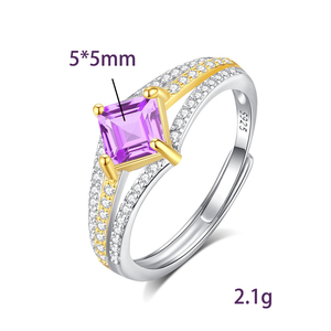 Anillo de Plata 925 con 8 Piedras Preciosas Cuadradas de 5mm de Alta Calidad, Ajustable, Piedras Naturales, Chapado en Oro, Dos Tonos, Joyería Antideslustre - Product Image 6