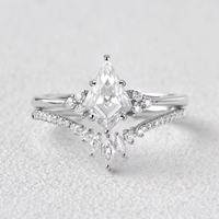 Ensemble de bagues de fiançailles en argent sterling 925 avec diamants sel et poivre et pierres en quartz taille cerf-volant