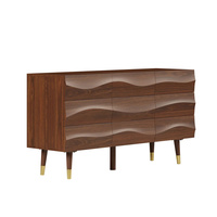 Commode en bois sur mesure de 55 pouces, style mid-century modern, avec 9 tiroirs en noyer