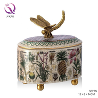 Laiton classique avec porcelaine main Art ovale boîte à bijoux chambre commode boîte de rangement pour fille enfants autre décoration de la maison