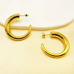 New Trend Hoop 18K Gold Plated Gold Plated Charm Round Earrings Hot Minimalist Earrings Jewelry For Women 2021