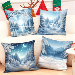 Những chiếc gối trang trí mùa đông tạo nên không gian phòng khách ấm cúng với nét quyến rũ của ngày lễ và cảnh rừng tuyết. - Product Image 1