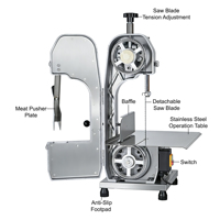 Scie à os électrique commerciale multifonctionnelle semi-automatique en acier inoxydable avec moteur 650W pour viande congelée (poulet, chèvre, bœuf)
