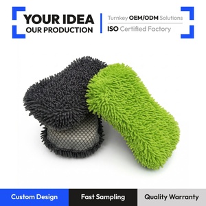 Éponge de lavage de voiture en microfibre chenille premium QT-P011, éponge de lavage de voiture super absorbante avec filet pour voiture, camion, camping-car, moto - Product Image 1