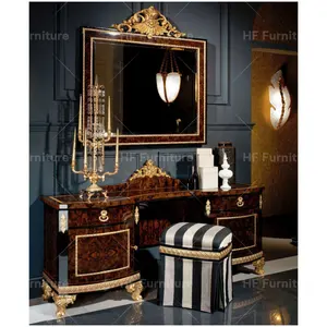 שידה בסגנון צרפתי ריהוט חדר שינה זהב עתיק ארון איפור שולחן איפור ושרפרף
