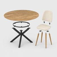 Table Ronde Minimaliste Nordique, Pieds en Acier Noir Thermolaqué, Placage Bois, Hôtel, Salle de Banquet, Liste des Best-sellers