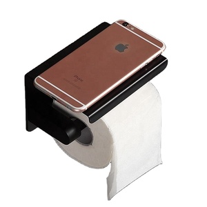 Porte-rouleau de papier toilette mural en acier inoxydable sans perçage, auto-adhésif avec colle 3M et étagère - Product Image 5