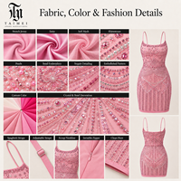 Robe moulante mini rose à sequins pour femme, bretelles spaghetti, pour soirée, club, cocktail, personnalisable, marque privée OEM ODM